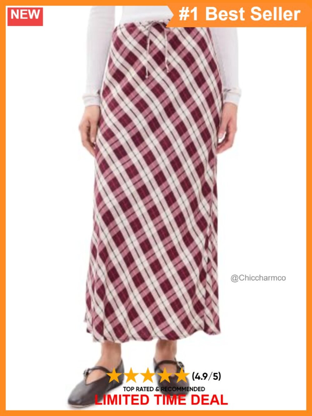 Avery Silky Satin Plaid High Rise Maxi Skirt Drawstring